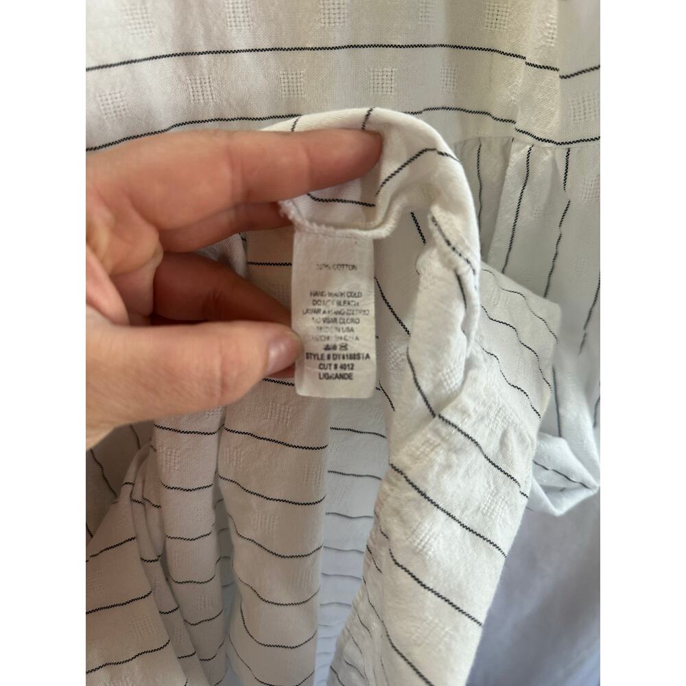 White Striped Cotton Midi Dress – Size Large | Bell Sleeve Cottagecore Dress - Picture 3 of 9